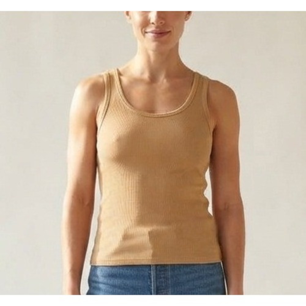Monrow Ribbed Tank Top Women S Camel Tan Excellent Supima Modal Scoop Neck